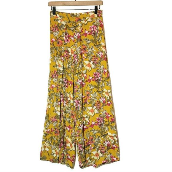 Love Culture Floral Loose Fit Pant Wide Leg Gold Yellow Pink Flowy Summer Boho S - Picture 5 of 14